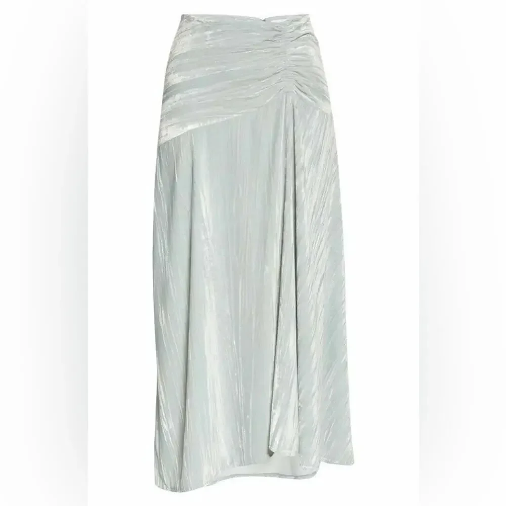 Vince Womens Skirt 6 Pale Sea Glass Velvet Ruched Paneled